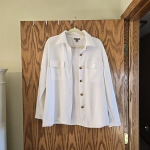 White Button-Up Shirt with Pockets